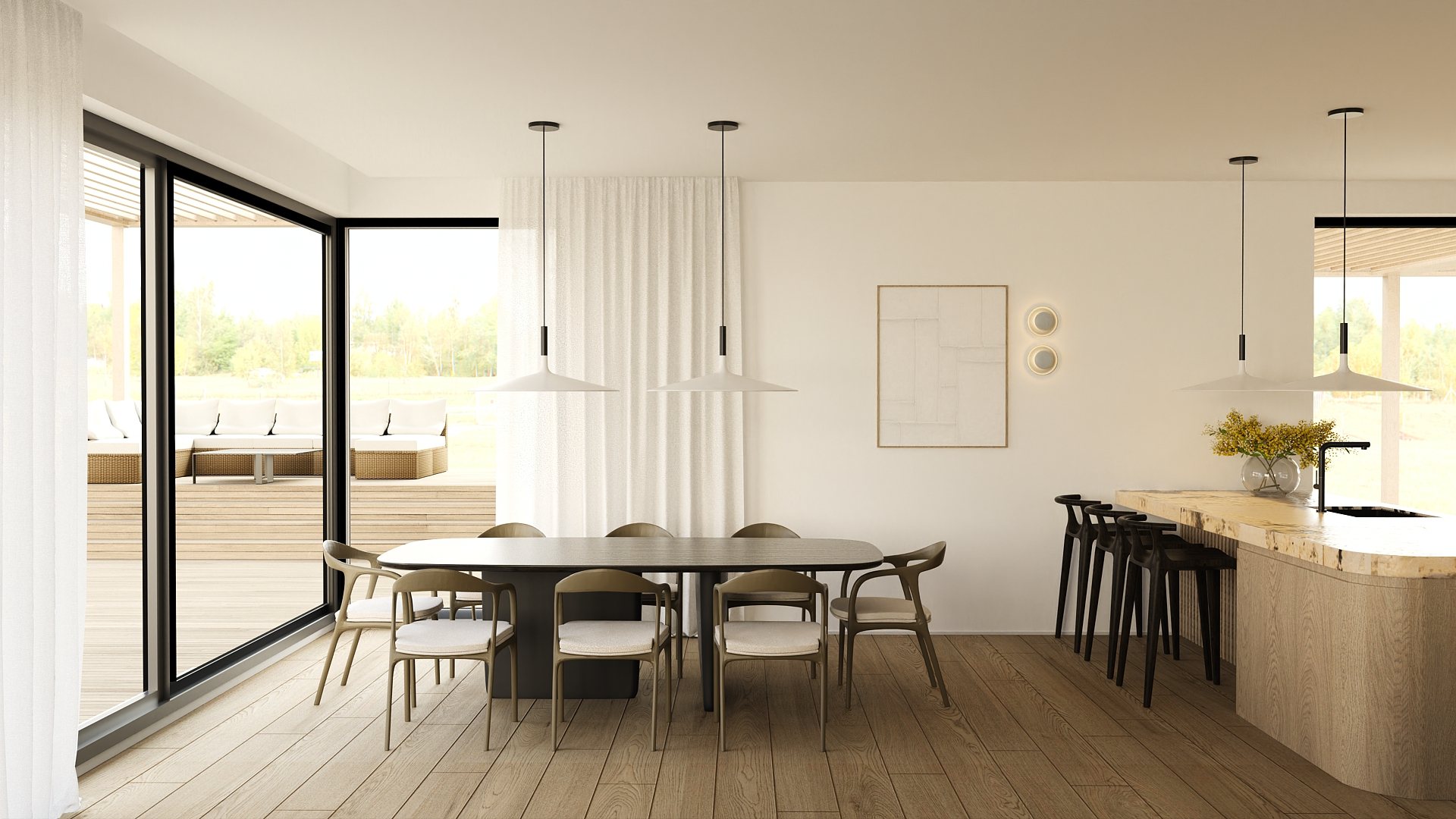 Elegancka jadalnia z dużym stołem