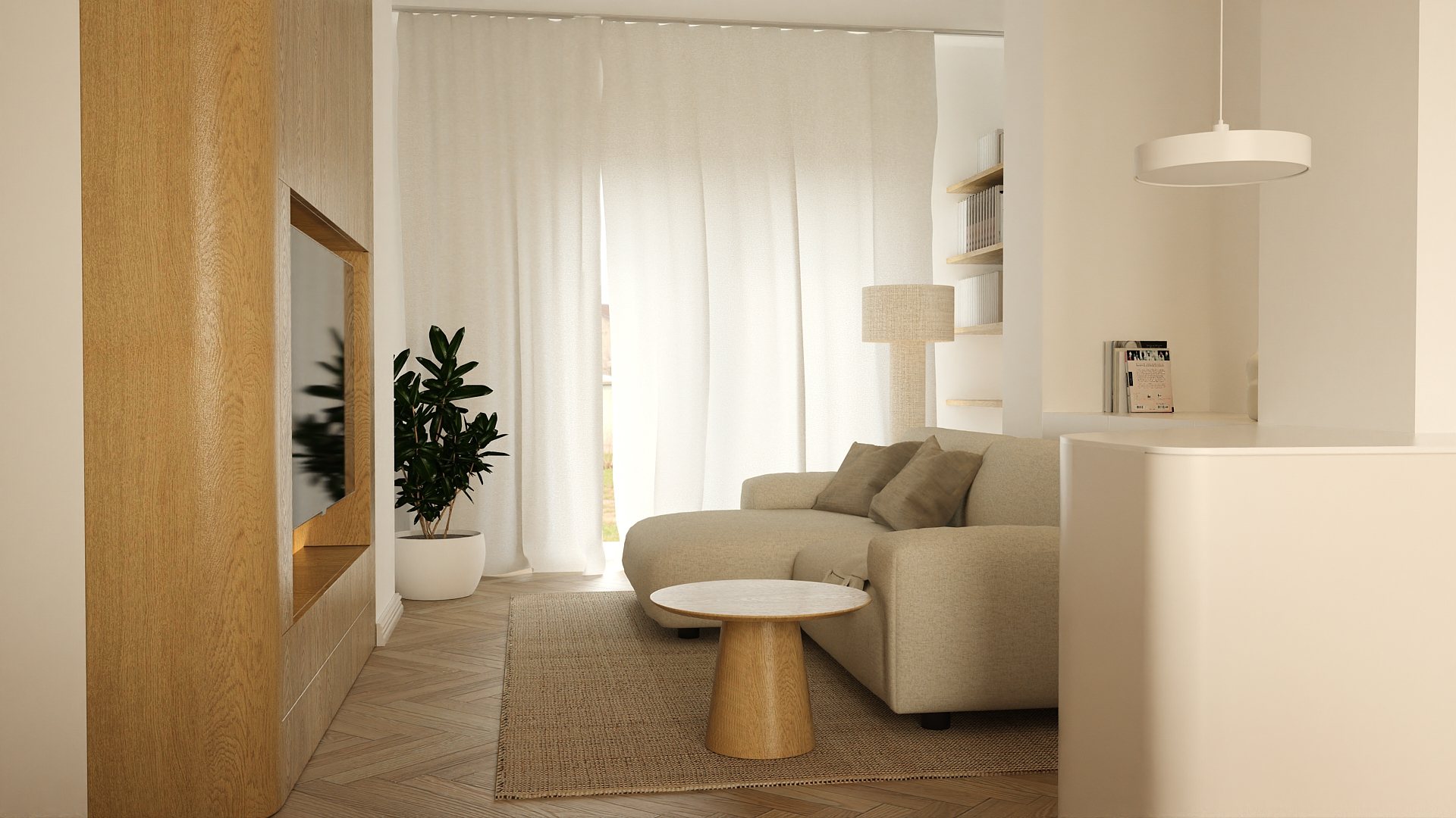 Beżowy półwysep w kuchni